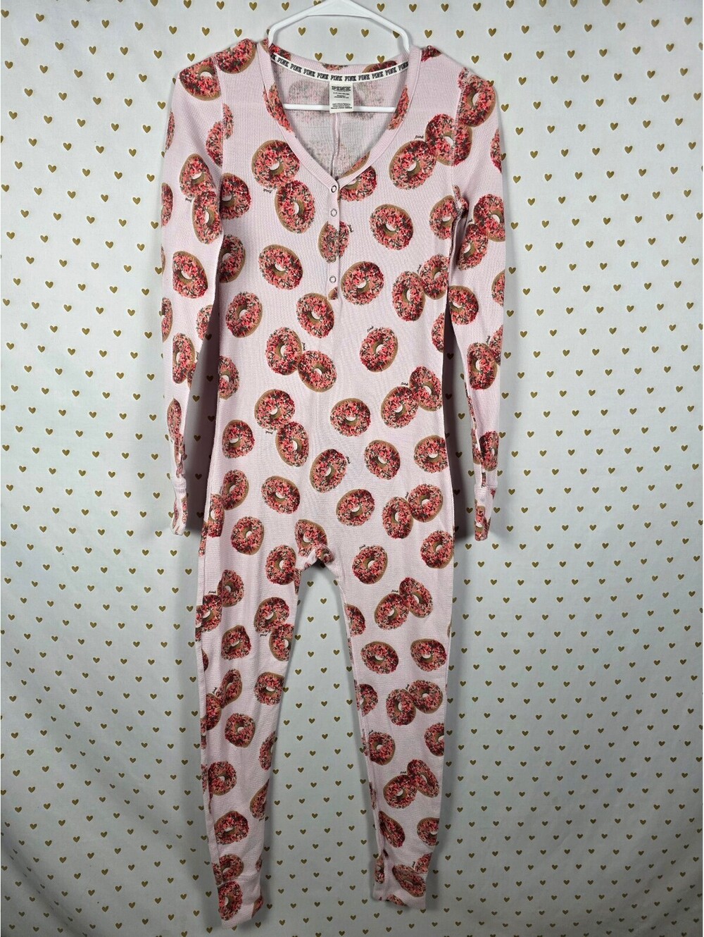 Victoria's Secret PINK Donut Thermal Union Suit Pajamas Wake Up For What S